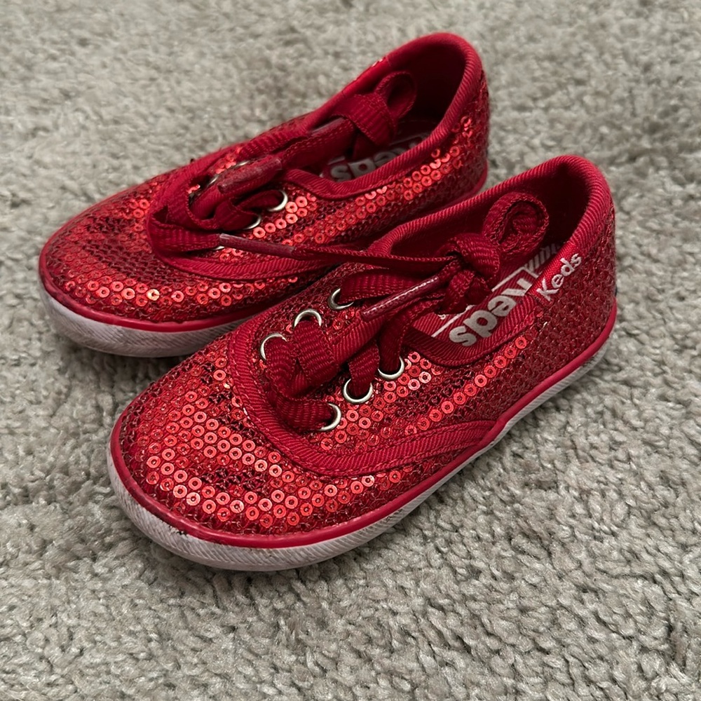 Keds red sequence sneakers. Size 5c. GUC.